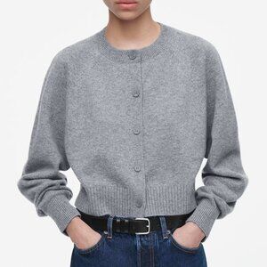 COS 100% wool cropped cardigan - gray mélange, size small